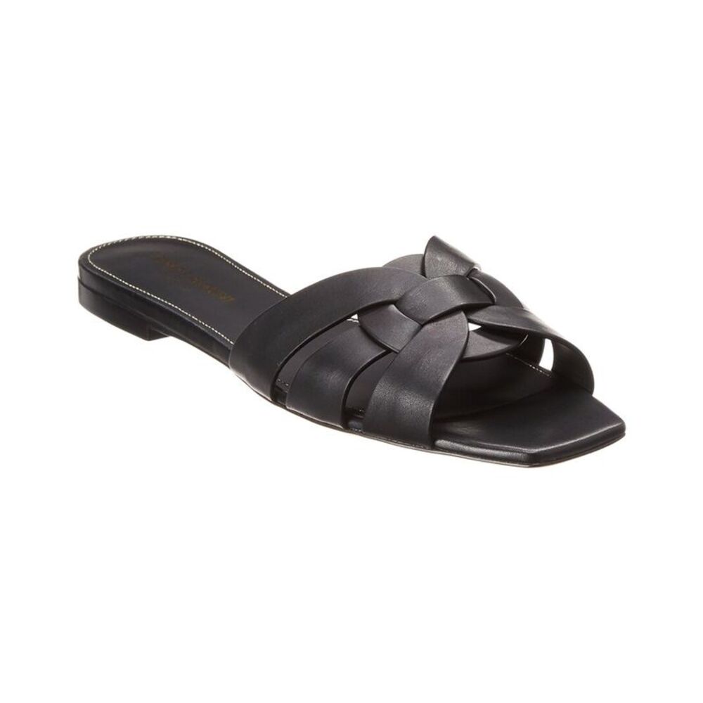 Saint Laurent Tribute Leather Sandal, Black